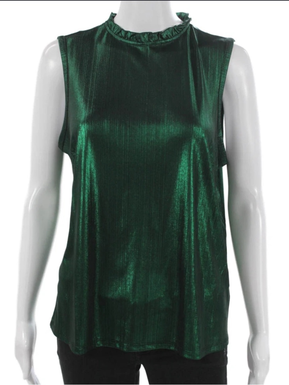 Nanette Lepore Metallic Green Ruffle Hem Sleeveless Blouse Size Large